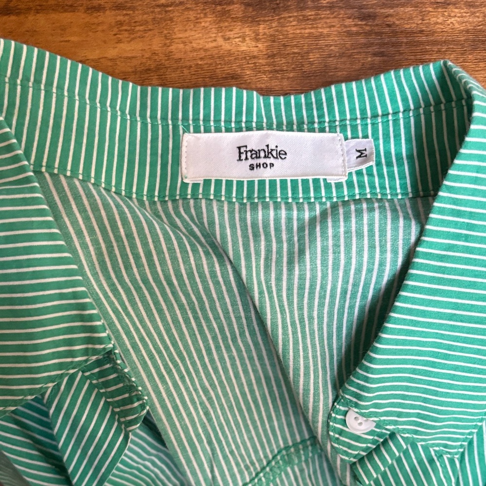 Frankie Shop Green Striped Button Down Shirt